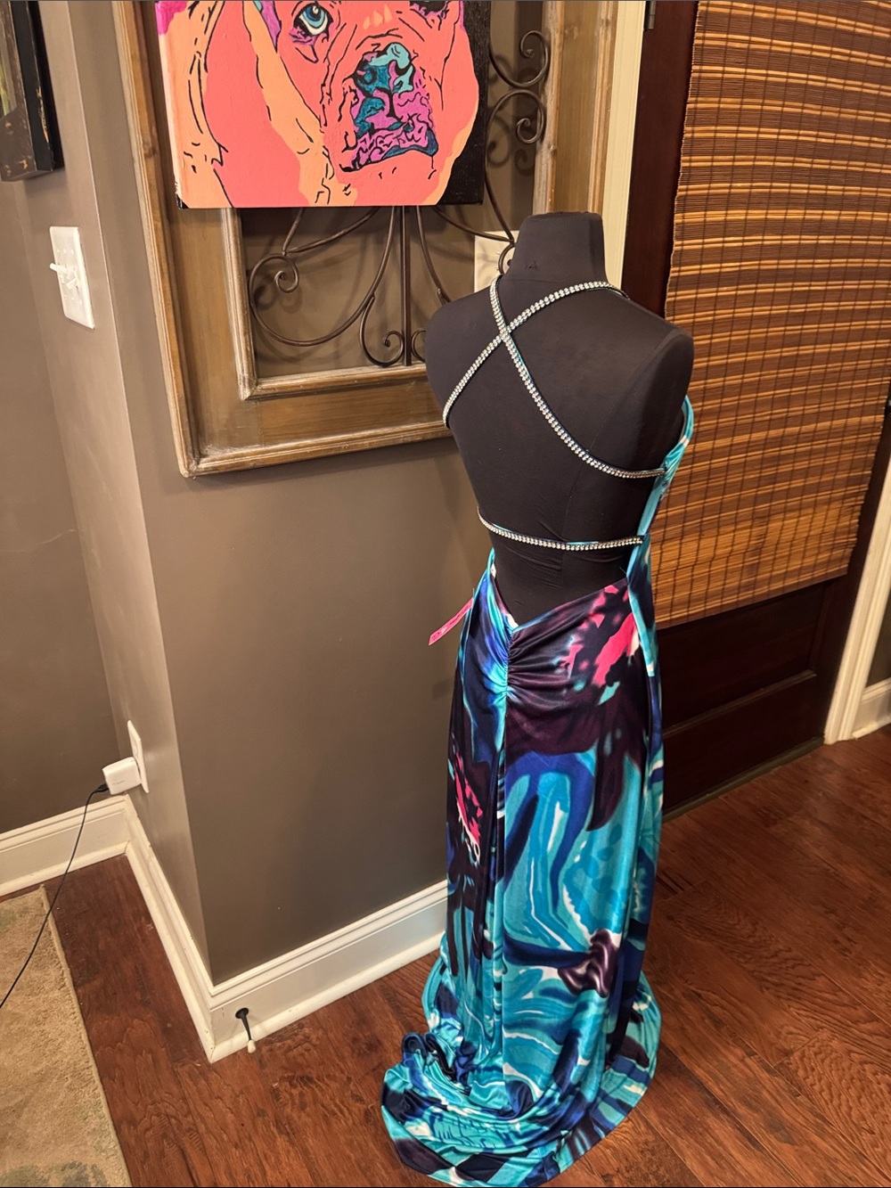 NWT Gown in Aqua Blue & Teal rhinestone straps